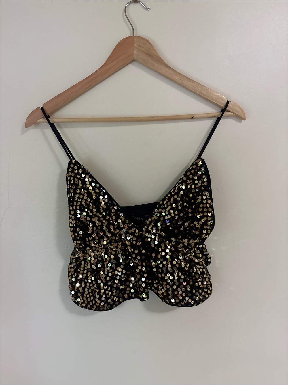 Black & Gold Sequin Spaghetti Strap Crop Top for NYE or Birthday Party Glam